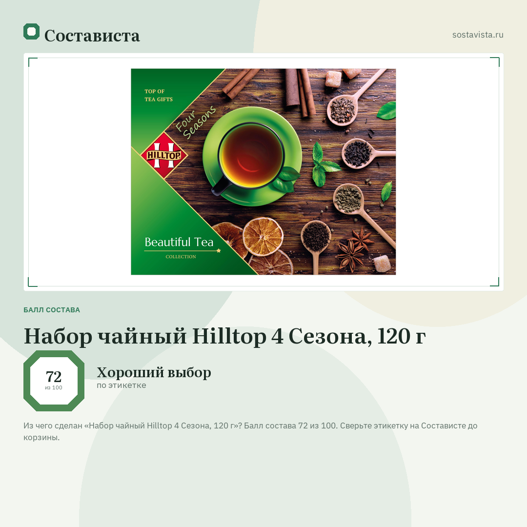 Набор чайный Hilltop 4 Сезона, 120 г: балл состава 72 из 100 — Состависта