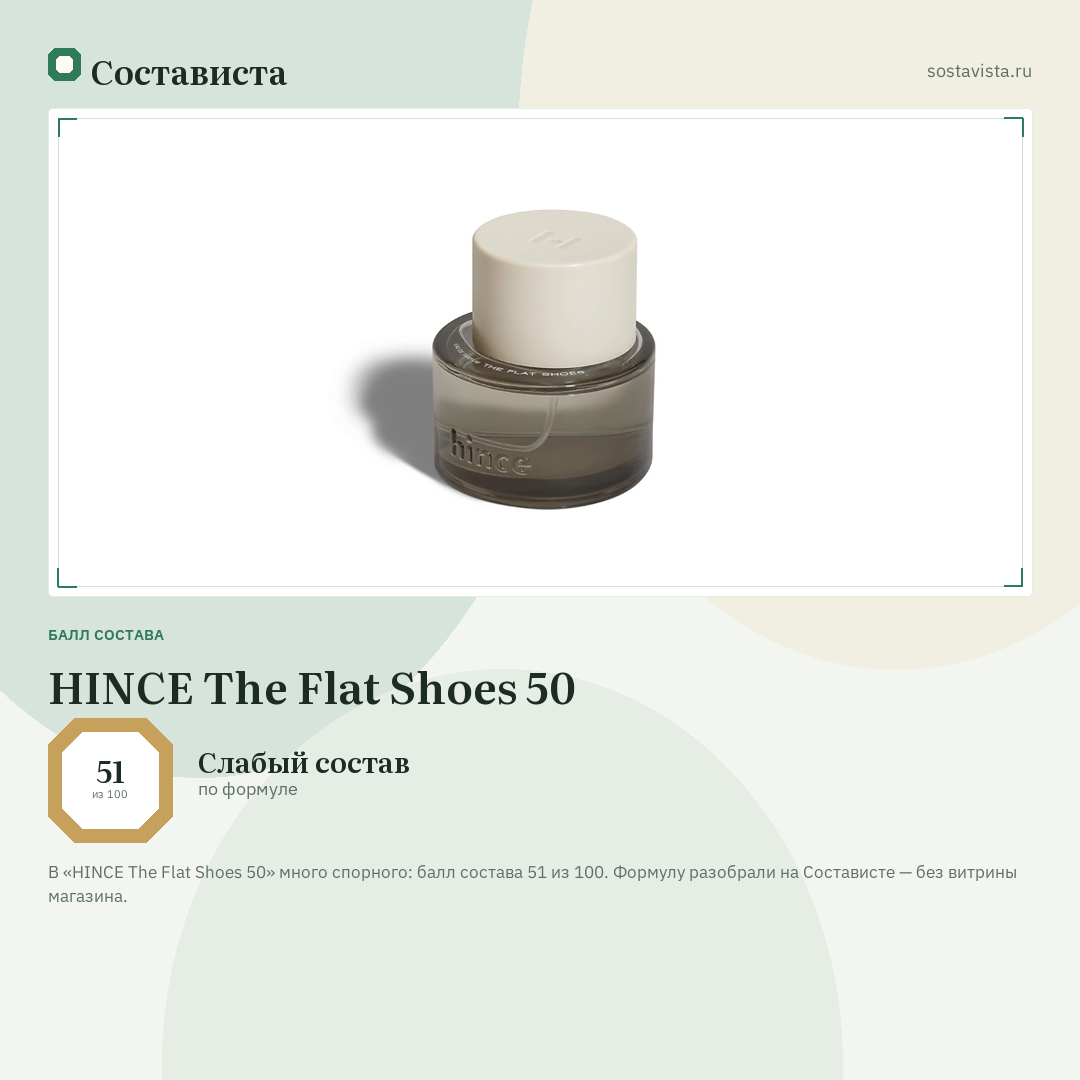 HINCE The Flat Shoes 50: балл состава 51 из 100 — Состависта