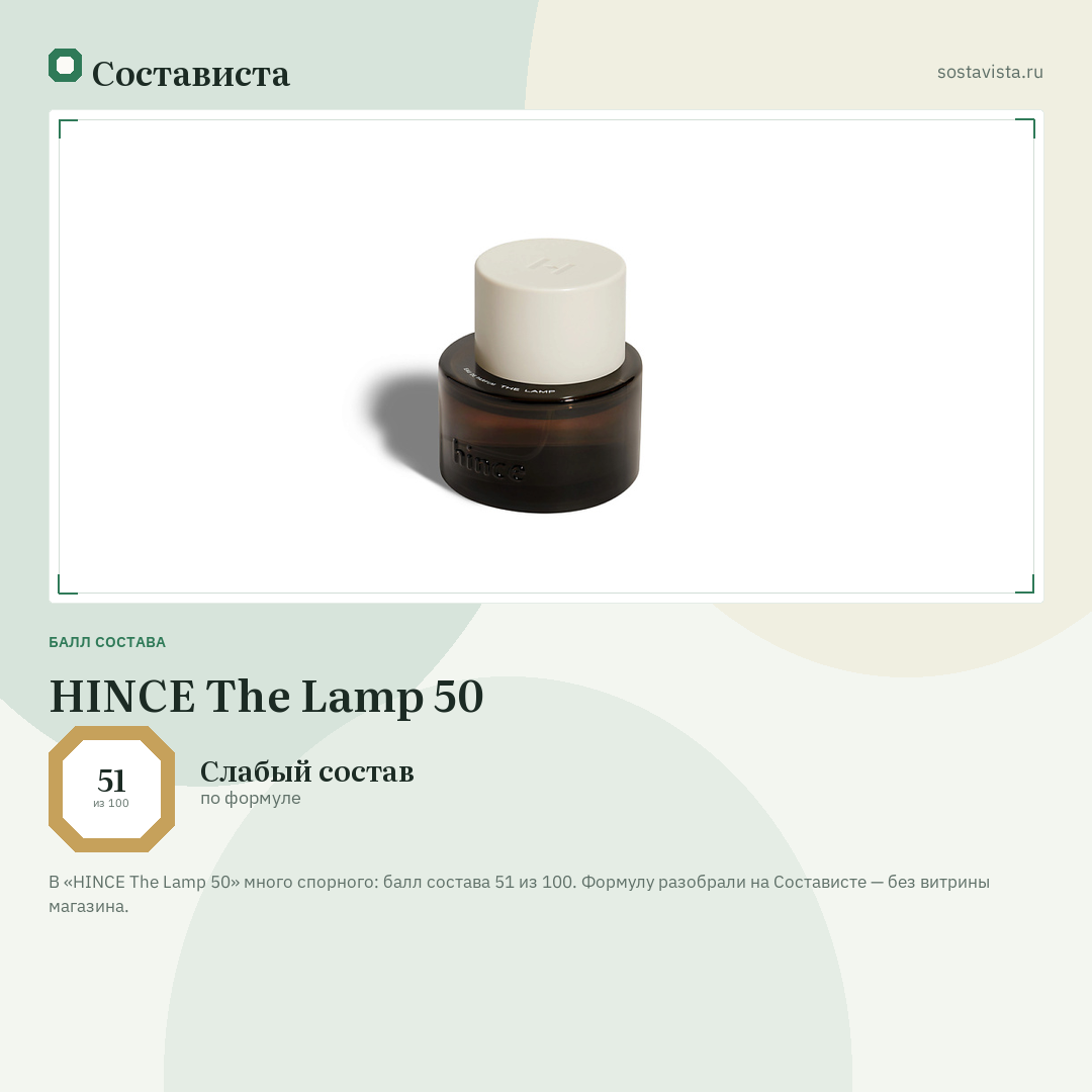 HINCE The Lamp 50: балл состава 51 из 100 — Состависта