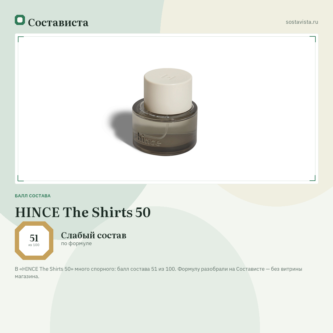 HINCE The Shirts 50: балл состава 51 из 100 — Состависта