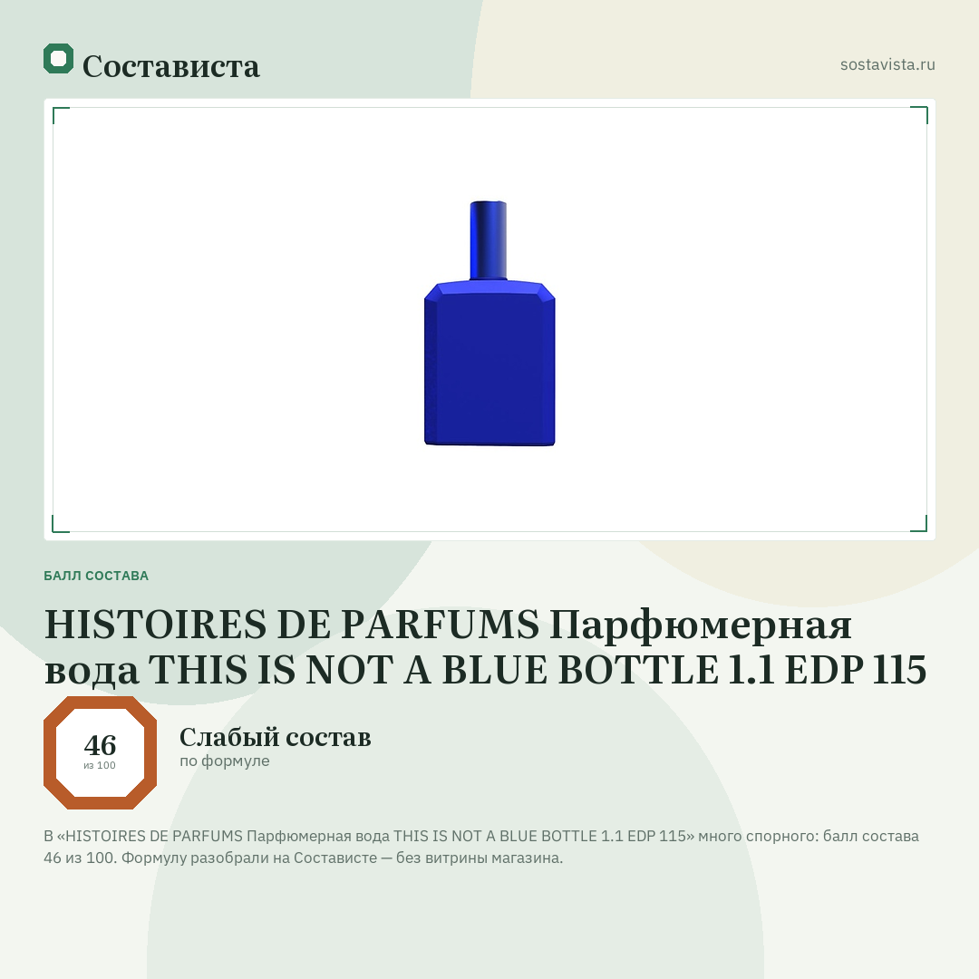 HISTOIRES DE PARFUMS Парфюмерная вода THIS IS NOT A BLUE BOTTLE 1.1 EDP 115: балл состава 46 из 100 — Состависта