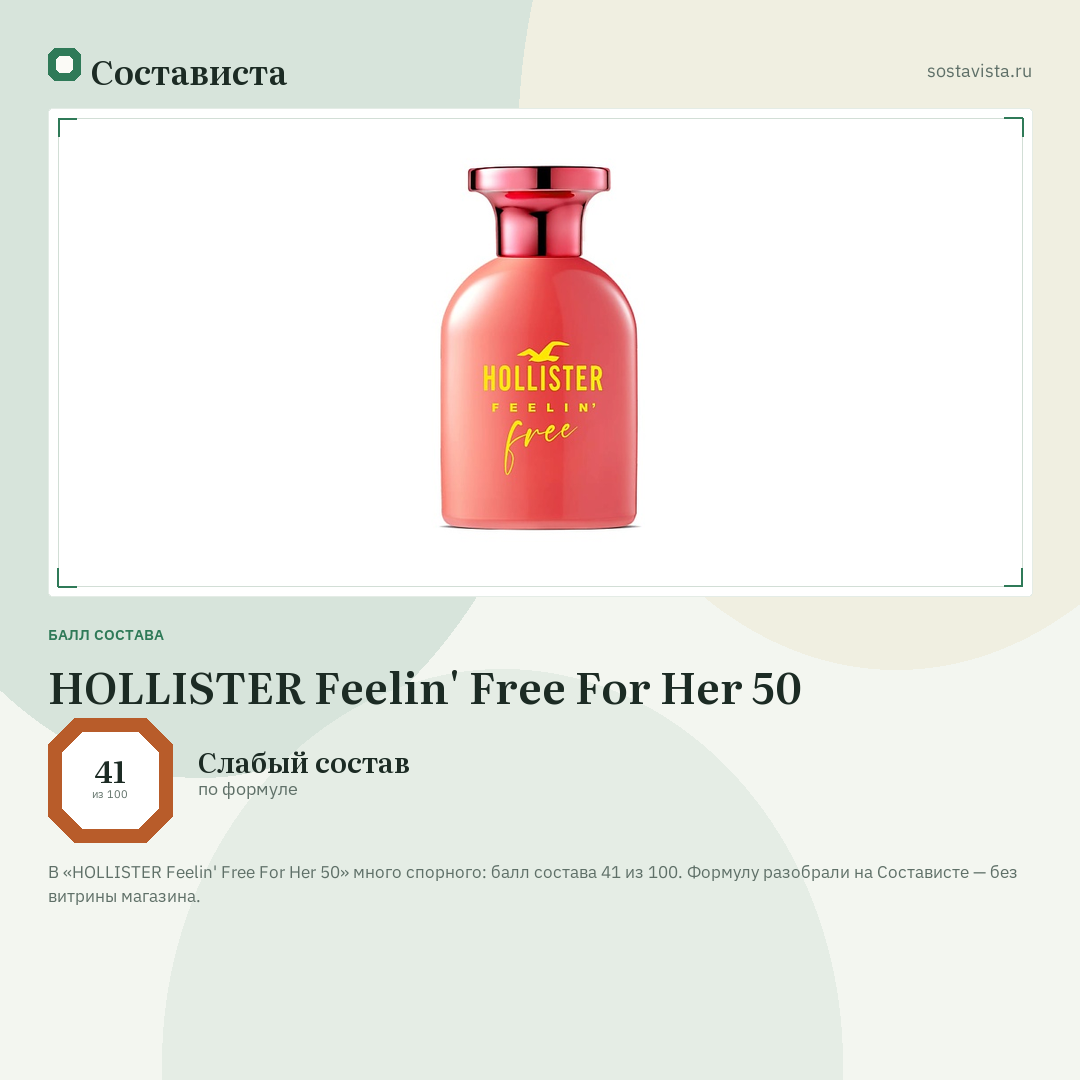 HOLLISTER Feelin' Free For Her 50: балл состава 41 из 100 — Состависта