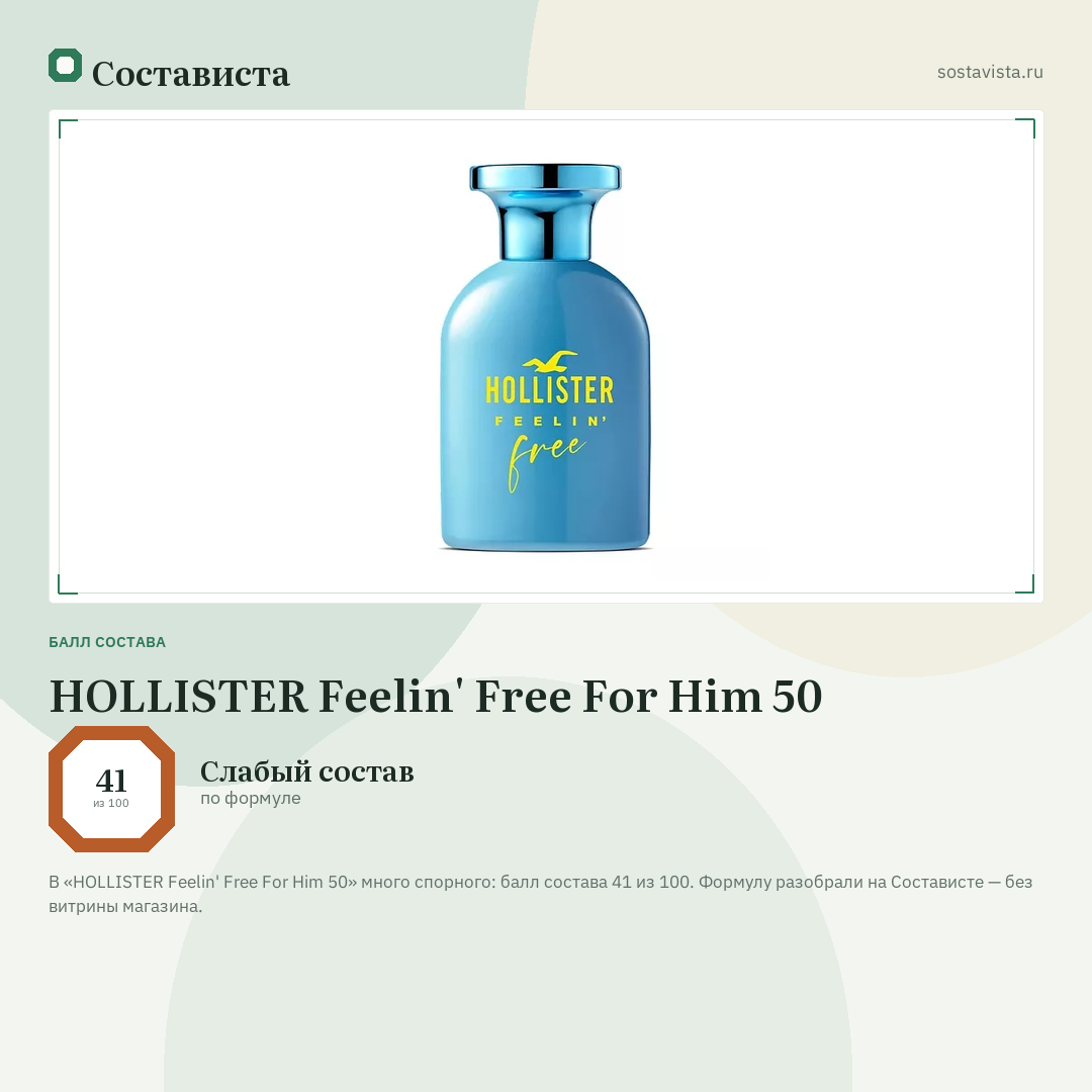 HOLLISTER Feelin' Free For Him 50: балл состава 41 из 100 — Состависта