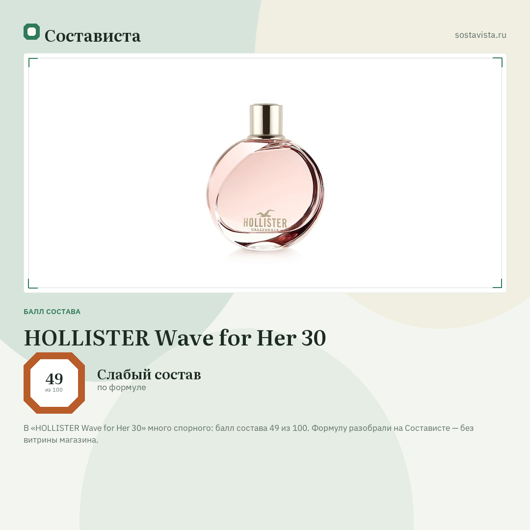 HOLLISTER Wave for Her 30: балл состава 49 из 100 — Состависта