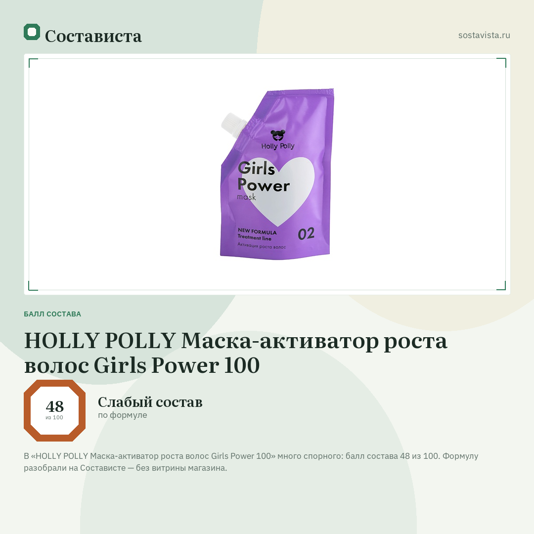 HOLLY POLLY Маска-активатор роста волос Girls Power 100: балл состава 48 из 100 — Состависта
