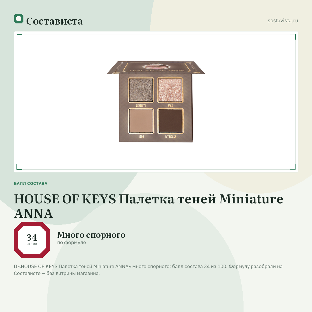 HOUSE OF KEYS Палетка теней Miniature ANNA: балл состава 34 из 100 — Состависта