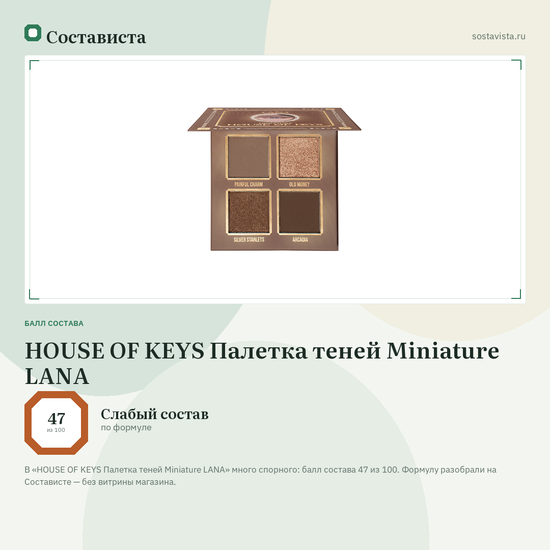 HOUSE OF KEYS Палетка теней Miniature LANA: балл состава 47 из 100 — Состависта