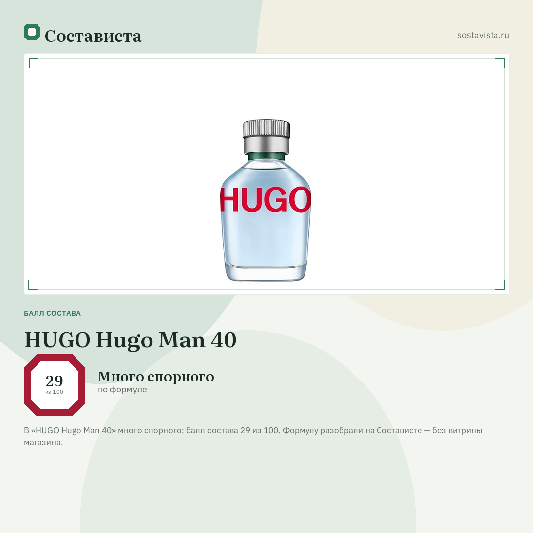 HUGO Hugo Man 40: балл состава 29 из 100 — Состависта