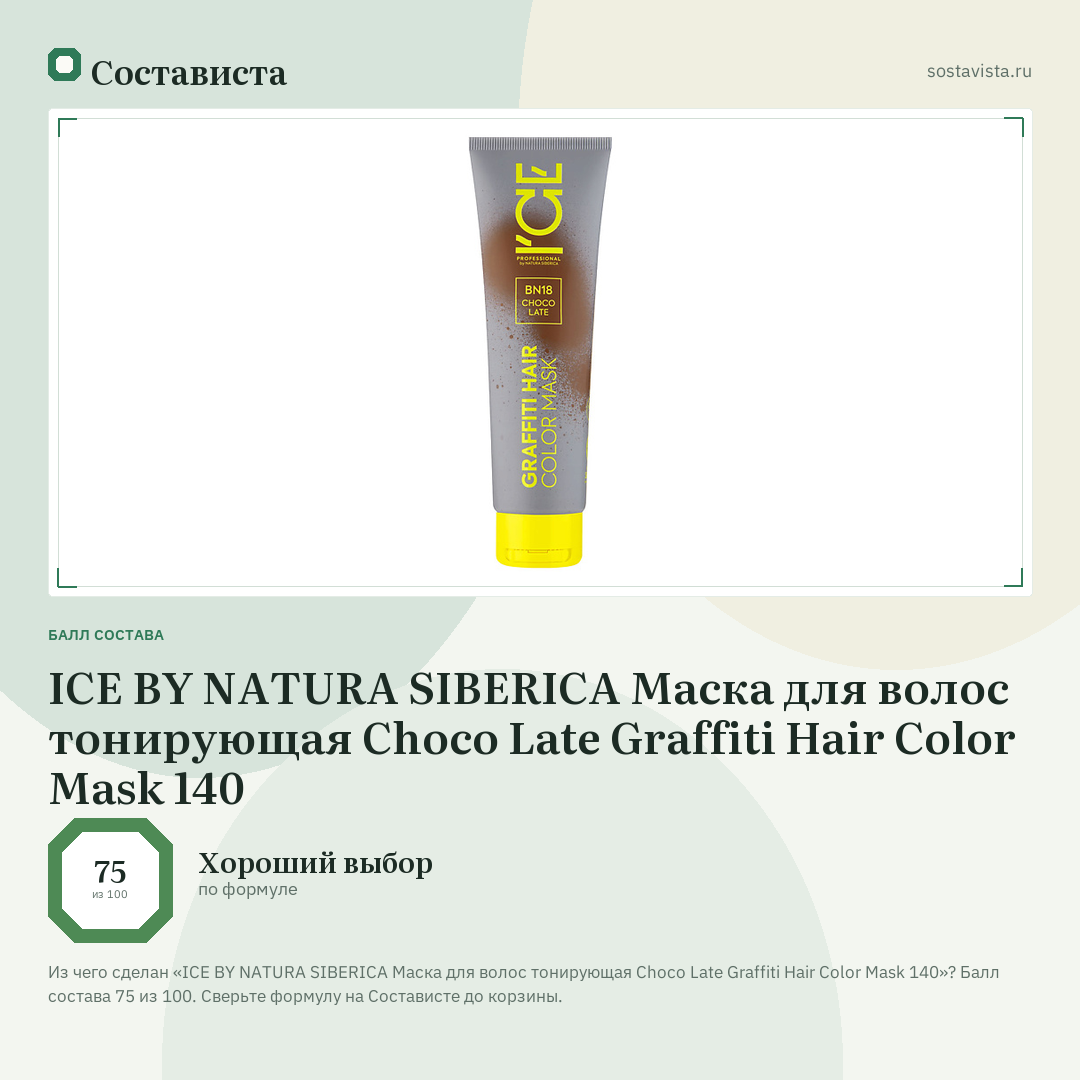 ICE BY NATURA SIBERICA Маска для волос тонирующая Choco Late Graffiti Hair Color Mask 140: балл состава 75 из 100 — Состависта