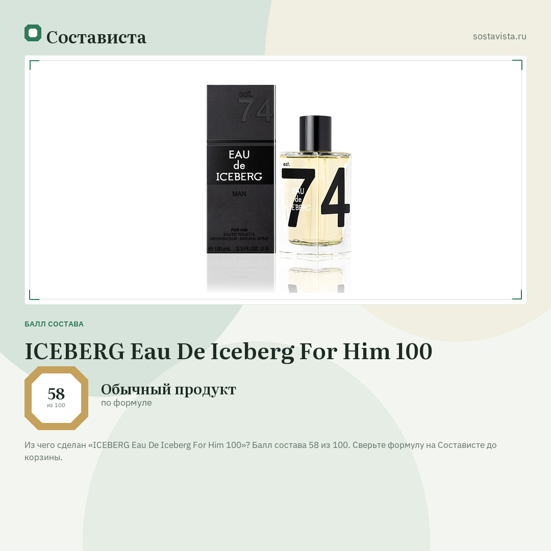 ICEBERG Eau De Iceberg For Him 100: балл состава 58 из 100 — Состависта
