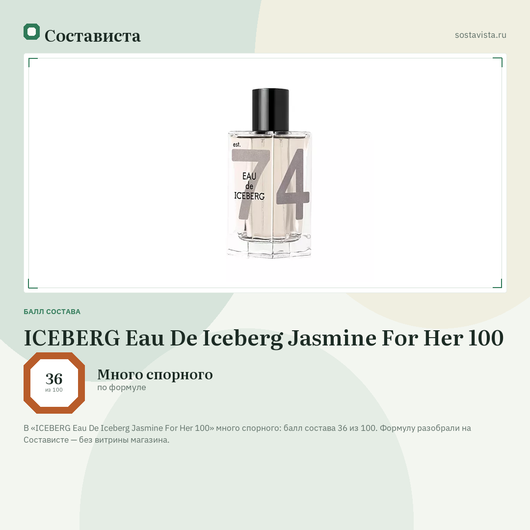 ICEBERG Eau De Iceberg Jasmine For Her 100: балл состава 36 из 100 — Состависта