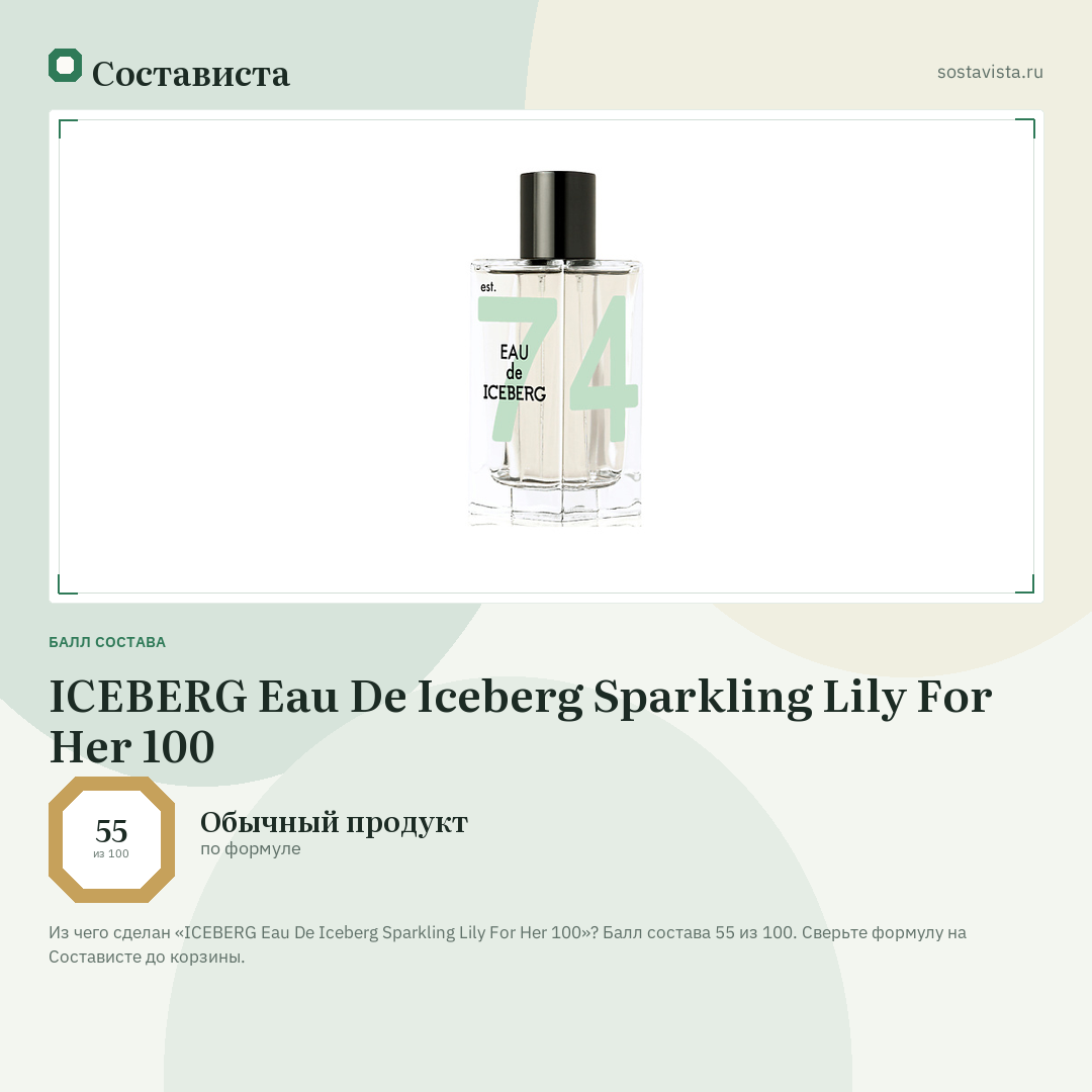 ICEBERG Eau De Iceberg Sparkling Lily For Her 100: балл состава 55 из 100 — Состависта