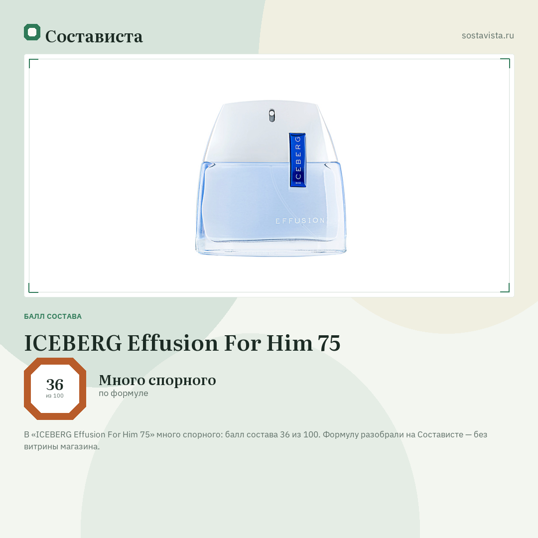 ICEBERG Effusion For Him 75: балл состава 36 из 100 — Состависта