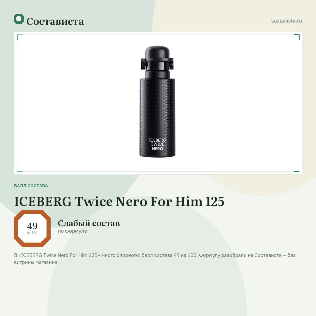 ICEBERG Twice Nero For Him 125: балл состава 49 из 100 — Состависта