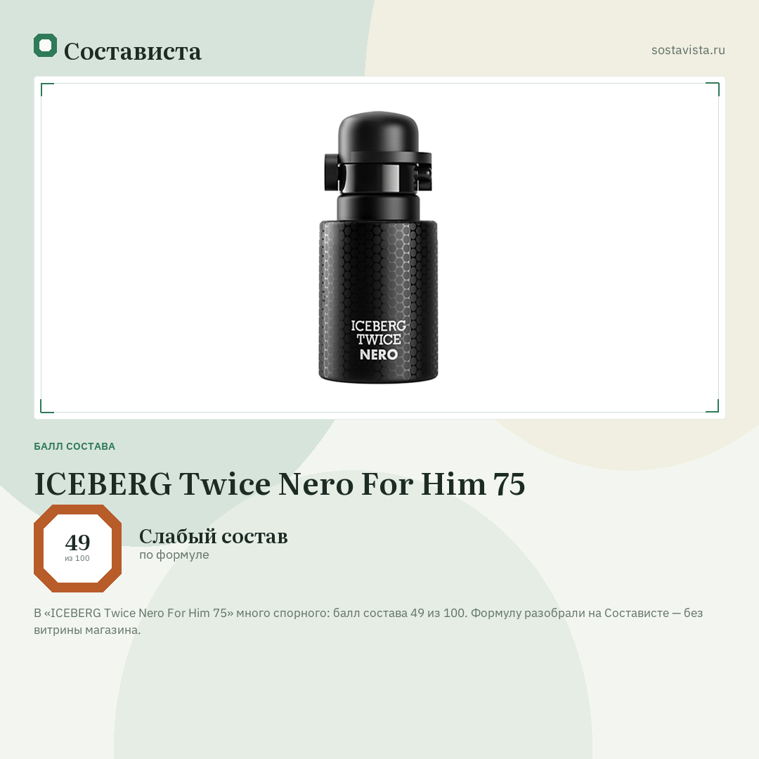 ICEBERG Twice Nero For Him 75: балл состава 49 из 100 — Состависта