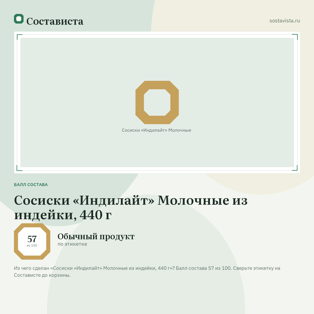 Сосиски «Индилайт» Молочные из индейки, 440 г: балл состава 57 из 100 — Состависта