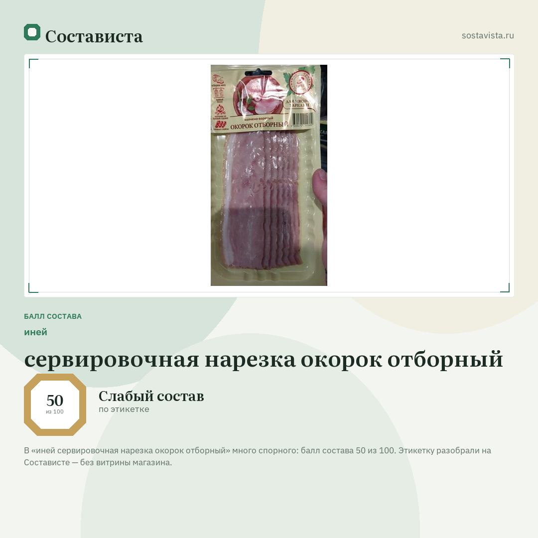 иней сервировочная нарезка окорок отборный: балл состава 50 из 100 — Состависта