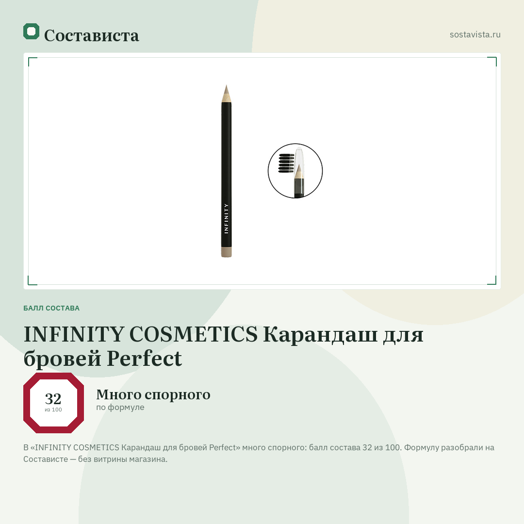 INFINITY COSMETICS Карандаш для бровей Perfect: балл состава 32 из 100 — Состависта