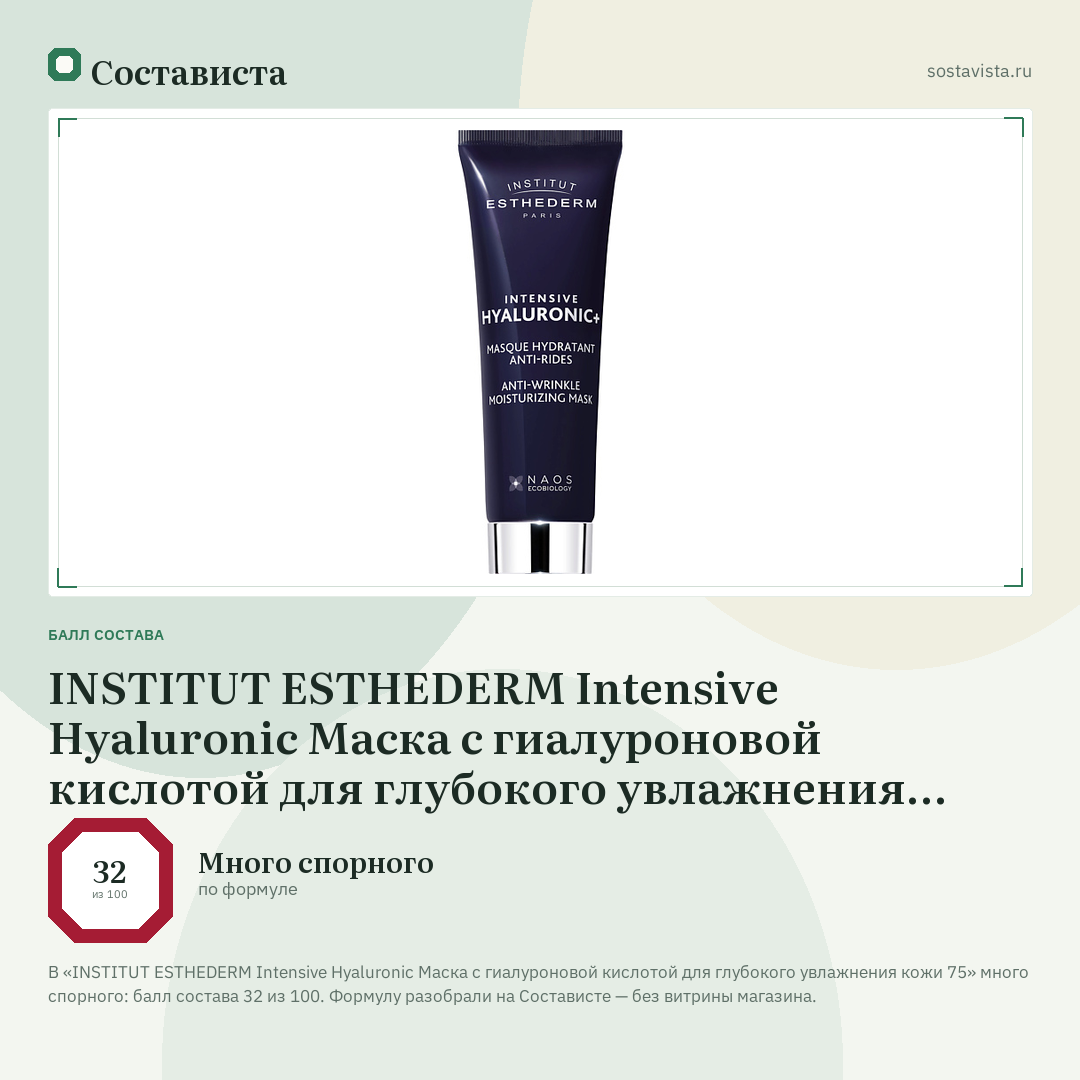 INSTITUT ESTHEDERM Intensive Hyaluronic Маска с гиалуроновой кислотой для глубокого увлажнения кожи 75: балл состава 32 из 100 — Состависта