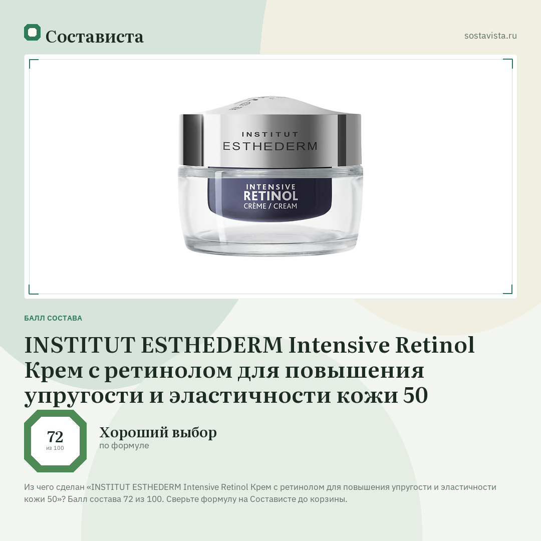 INSTITUT ESTHEDERM Intensive Retinol Крем с ретинолом для повышения упругости и эластичности кожи 50: балл состава 72 из 100 — Состависта