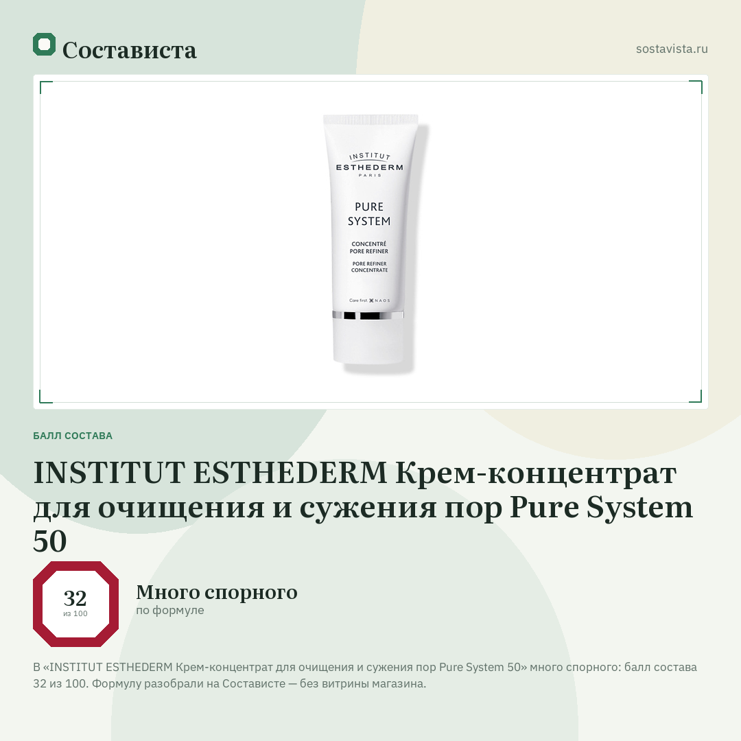 INSTITUT ESTHEDERM Крем-концентрат для очищения и сужения пор Pure System 50: балл состава 32 из 100 — Состависта