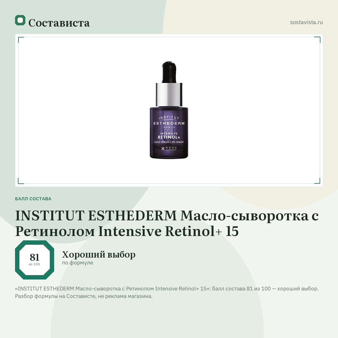INSTITUT ESTHEDERM Масло-сыворотка с Ретинолом Intensive Retinol+ 15: балл состава 81 из 100 — Состависта