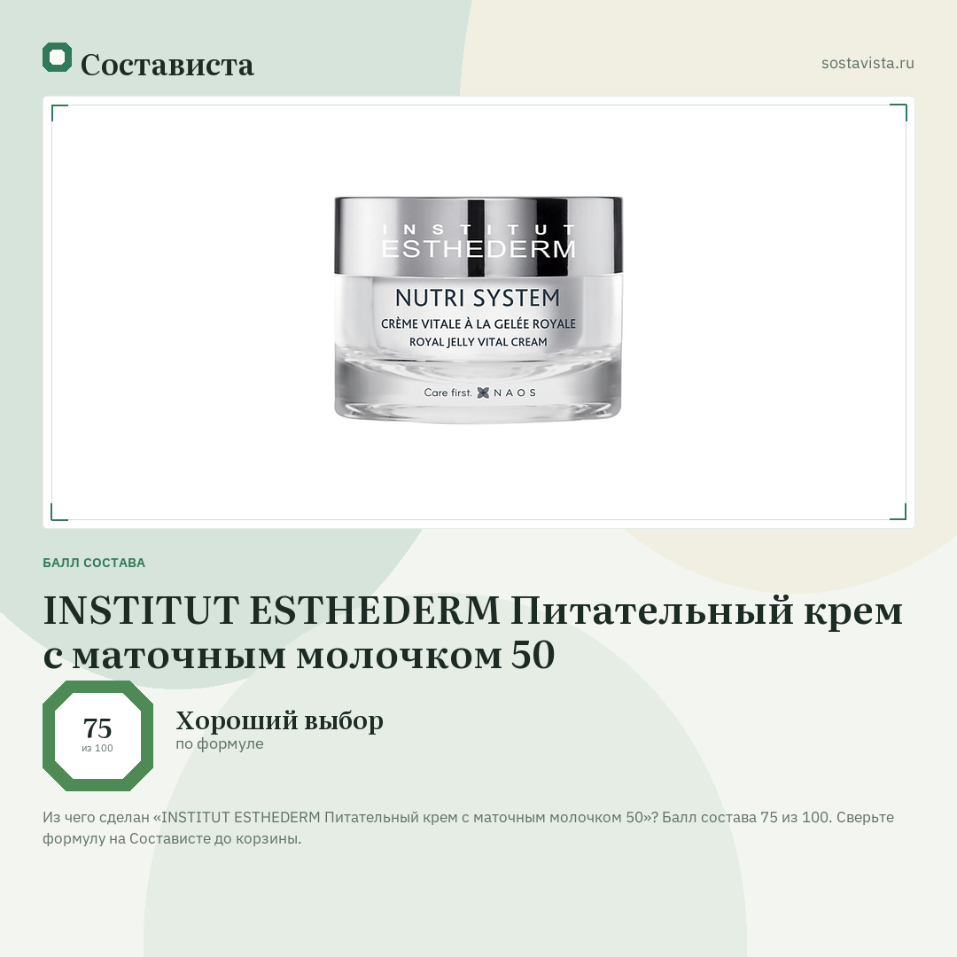 INSTITUT ESTHEDERM Питательный крем с маточным молочком 50: балл состава 75 из 100 — Состависта
