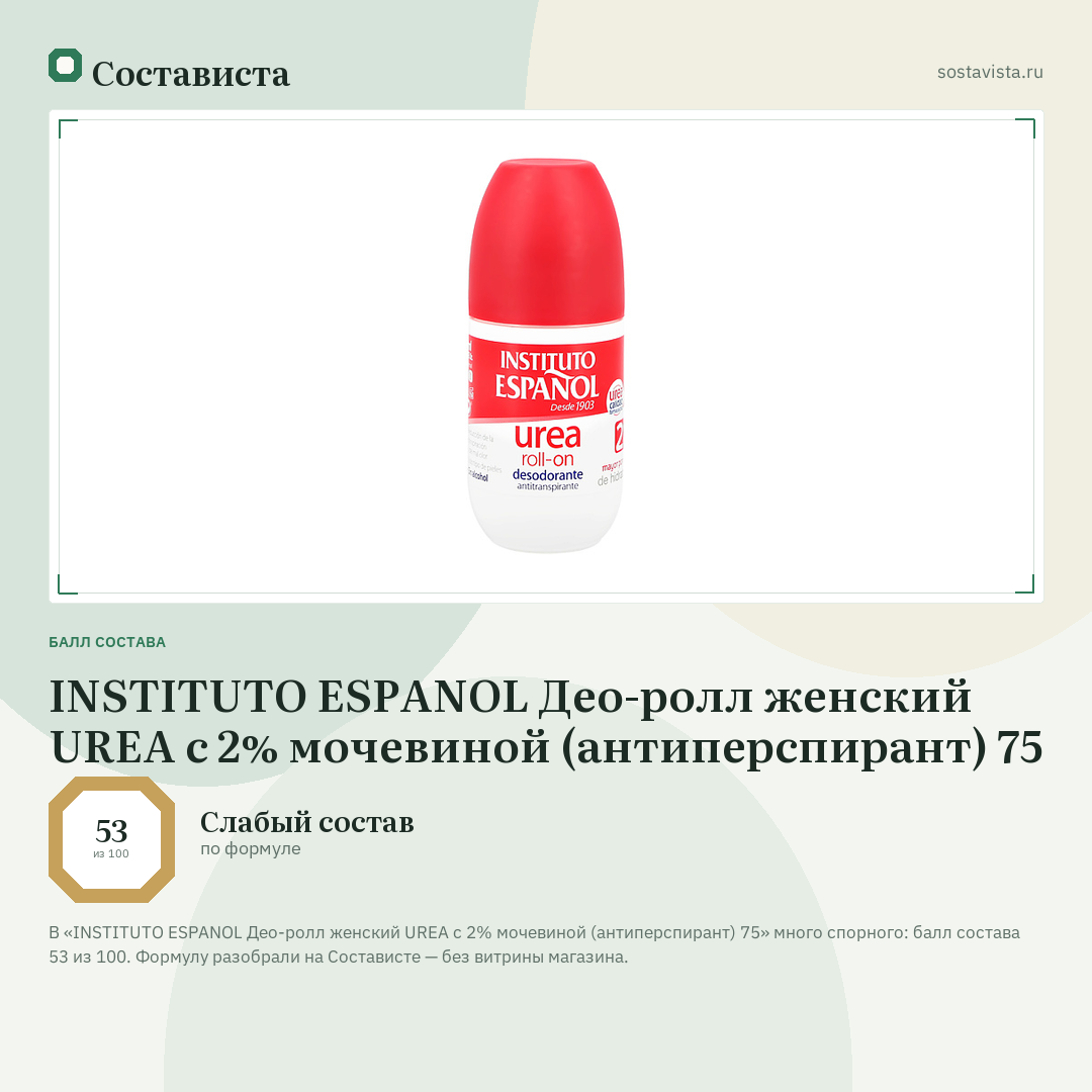 INSTITUTO ESPANOL Део-ролл женский UREA с 2% мочевиной (антиперспирант) 75: балл состава 53 из 100 — Состависта