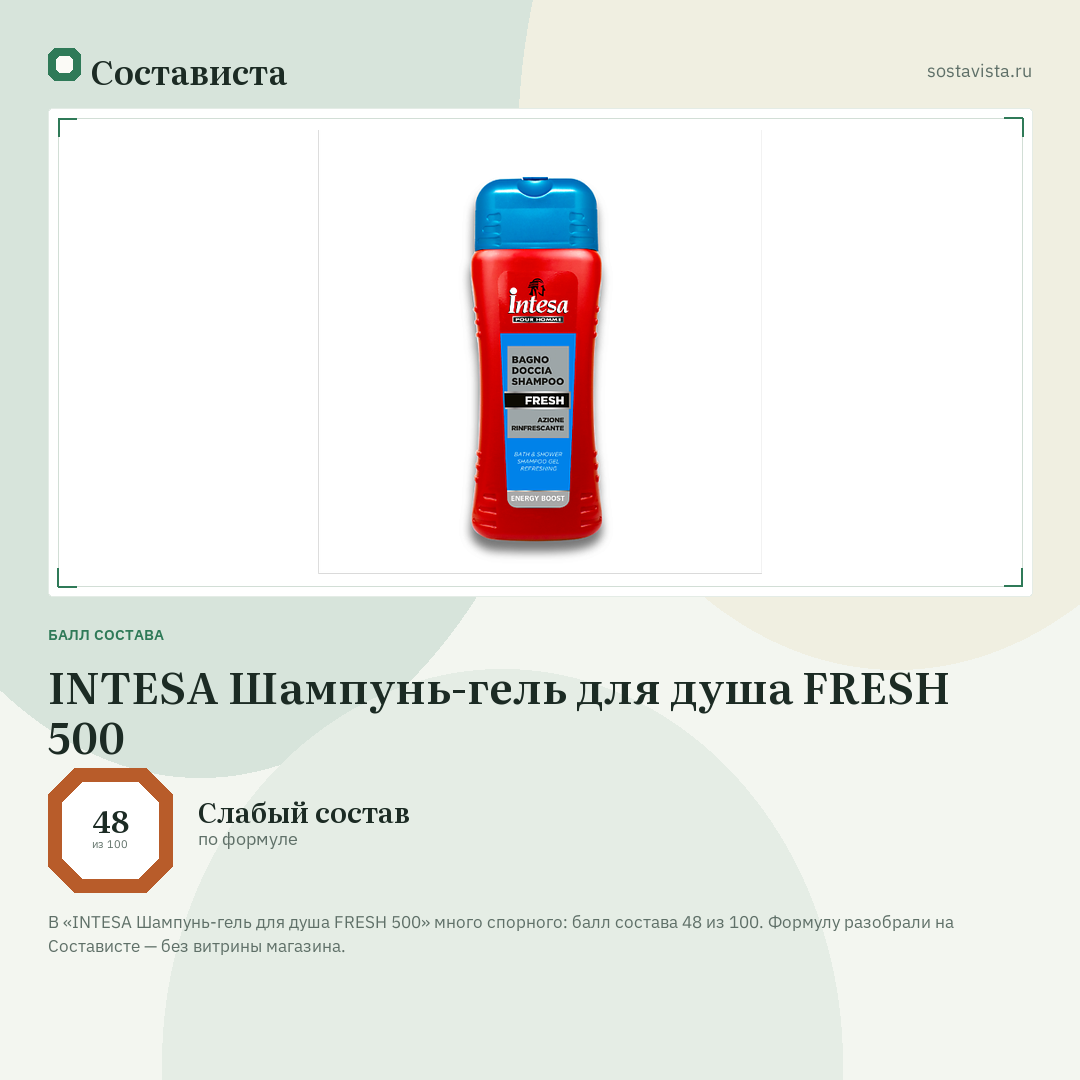 INTESA Шампунь-гель для душа FRESH 500: балл состава 48 из 100 — Состависта