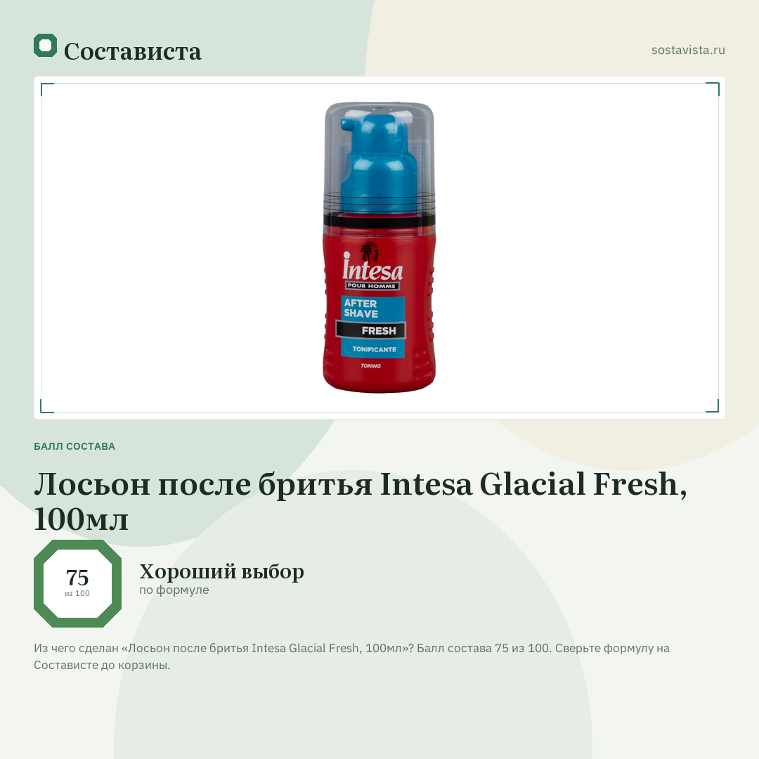 Лосьон после бритья Intesa Glacial Fresh, 100мл: балл состава 75 из 100 — Состависта