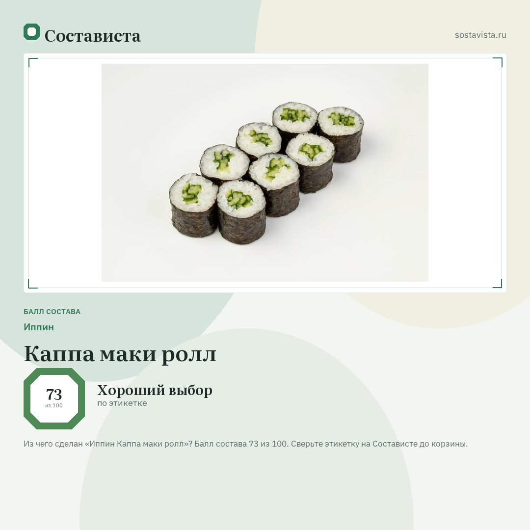 Иппин Каппа маки ролл: балл состава 73 из 100 — Состависта