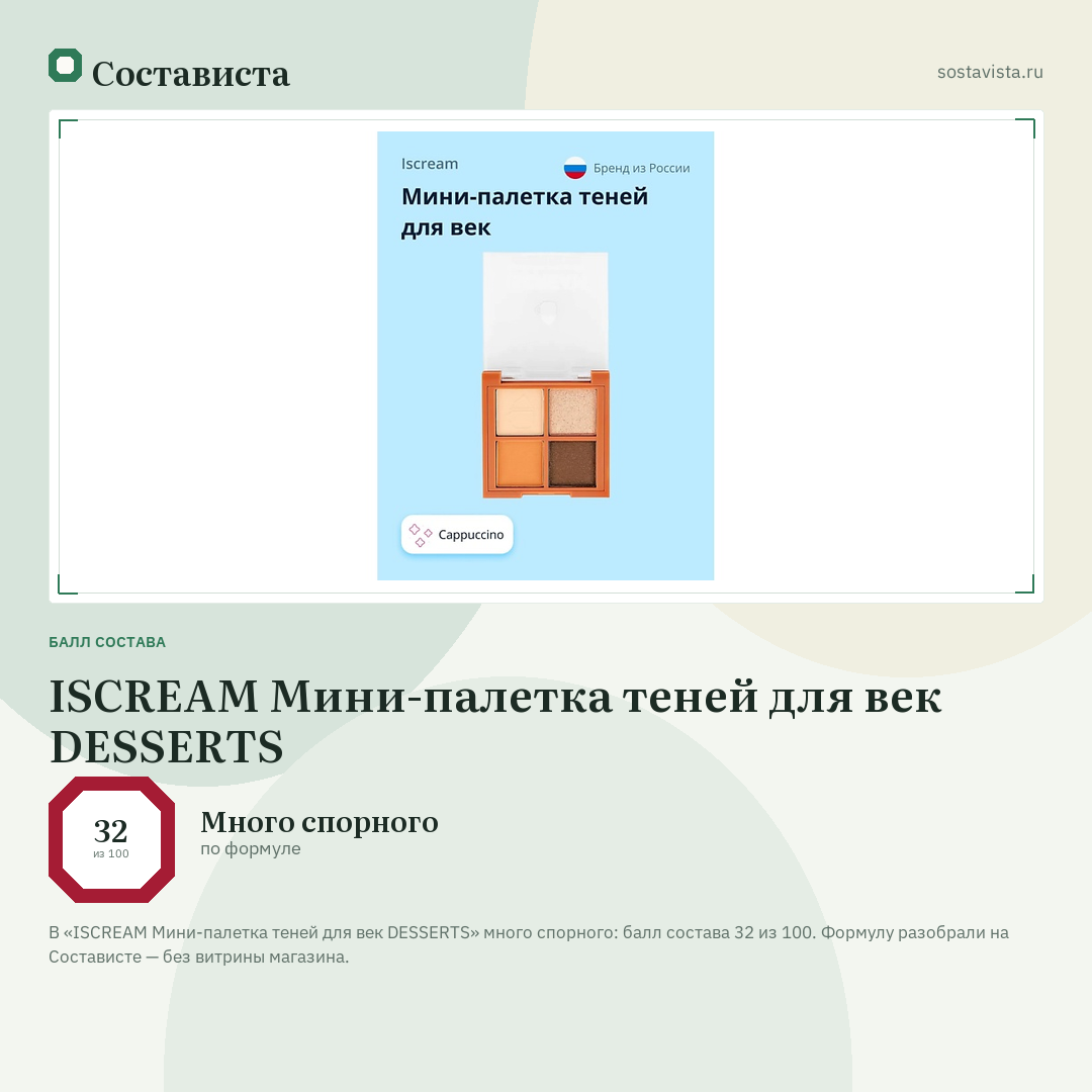 ISCREAM Мини-палетка теней для век DESSERTS: балл состава 32 из 100 — Состависта