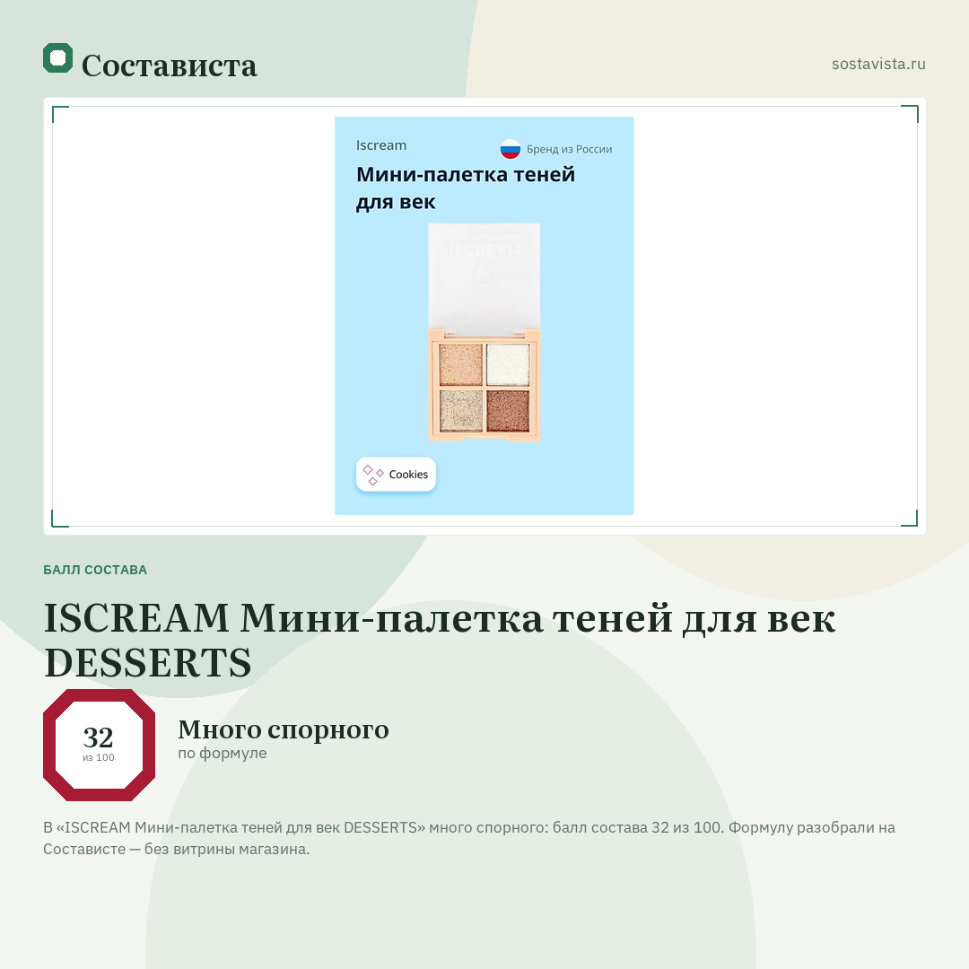 ISCREAM Мини-палетка теней для век DESSERTS: балл состава 32 из 100 — Состависта
