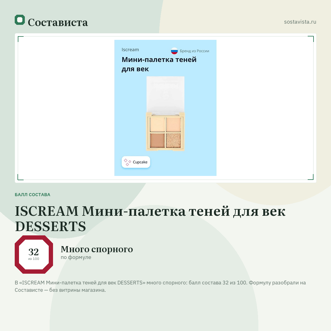 ISCREAM Мини-палетка теней для век DESSERTS: балл состава 32 из 100 — Состависта