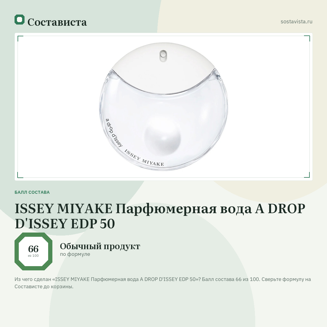ISSEY MIYAKE Парфюмерная вода A DROP D'ISSEY EDP 50: балл состава 66 из 100 — Состависта
