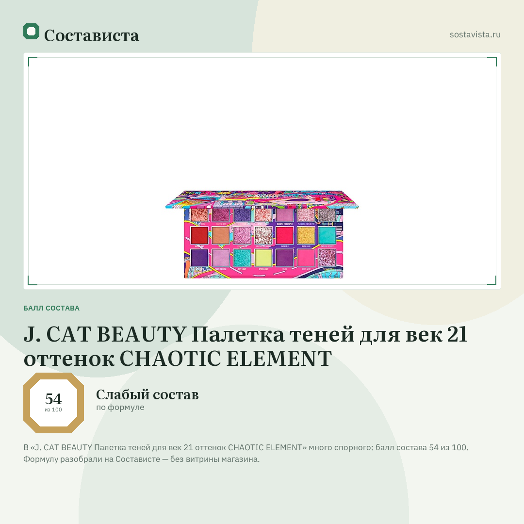 J. CAT BEAUTY Палетка теней для век 21 оттенок CHAOTIC ELEMENT: балл состава 54 из 100 — Состависта