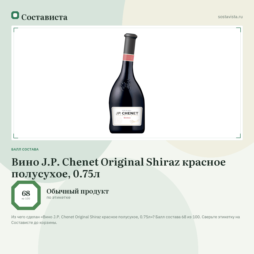 Вино J.P. Chenet Original Shiraz красное полусухое, 0.75л: балл состава 68 из 100 — Состависта