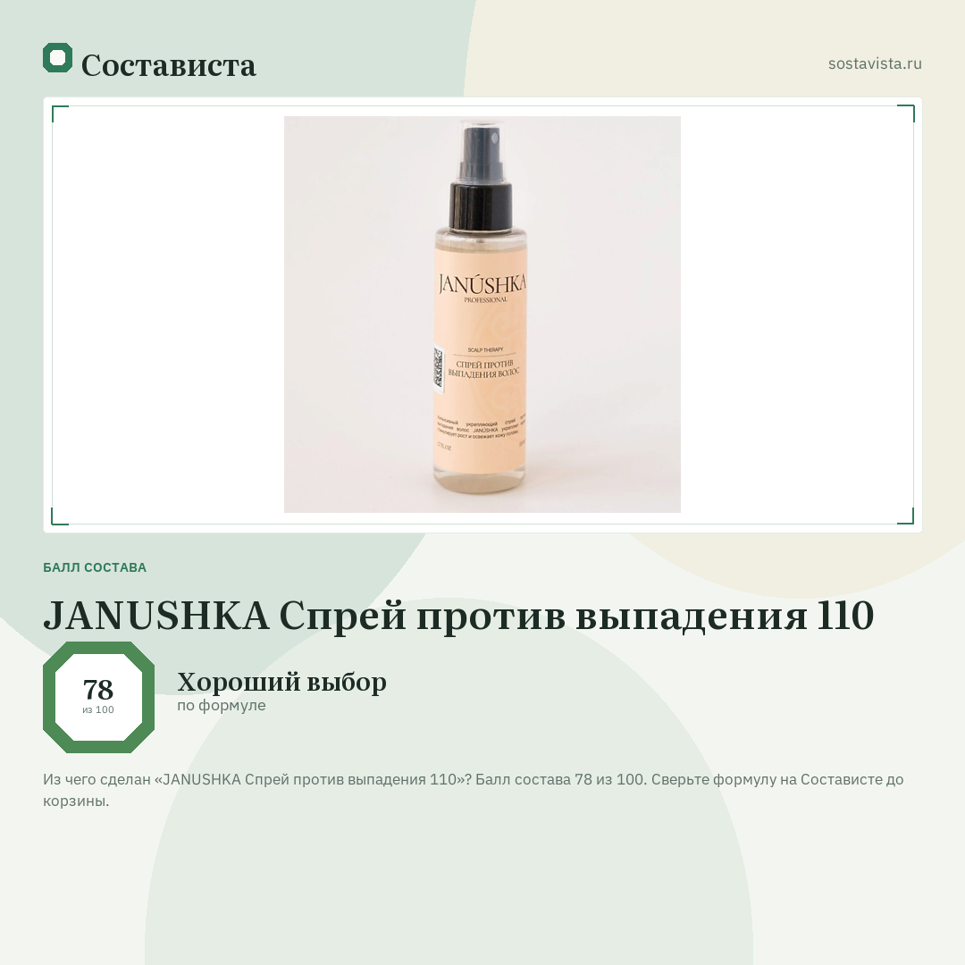 JANUSHKA Спрей против выпадения 110: балл состава 78 из 100 — Состависта