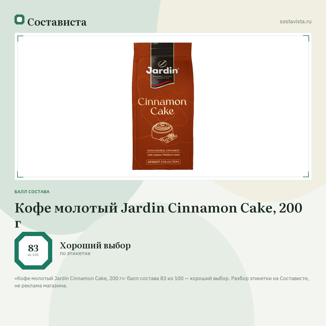 Кофе молотый Jardin Cinnamon Cake, 200 г: балл состава 83 из 100 — Состависта