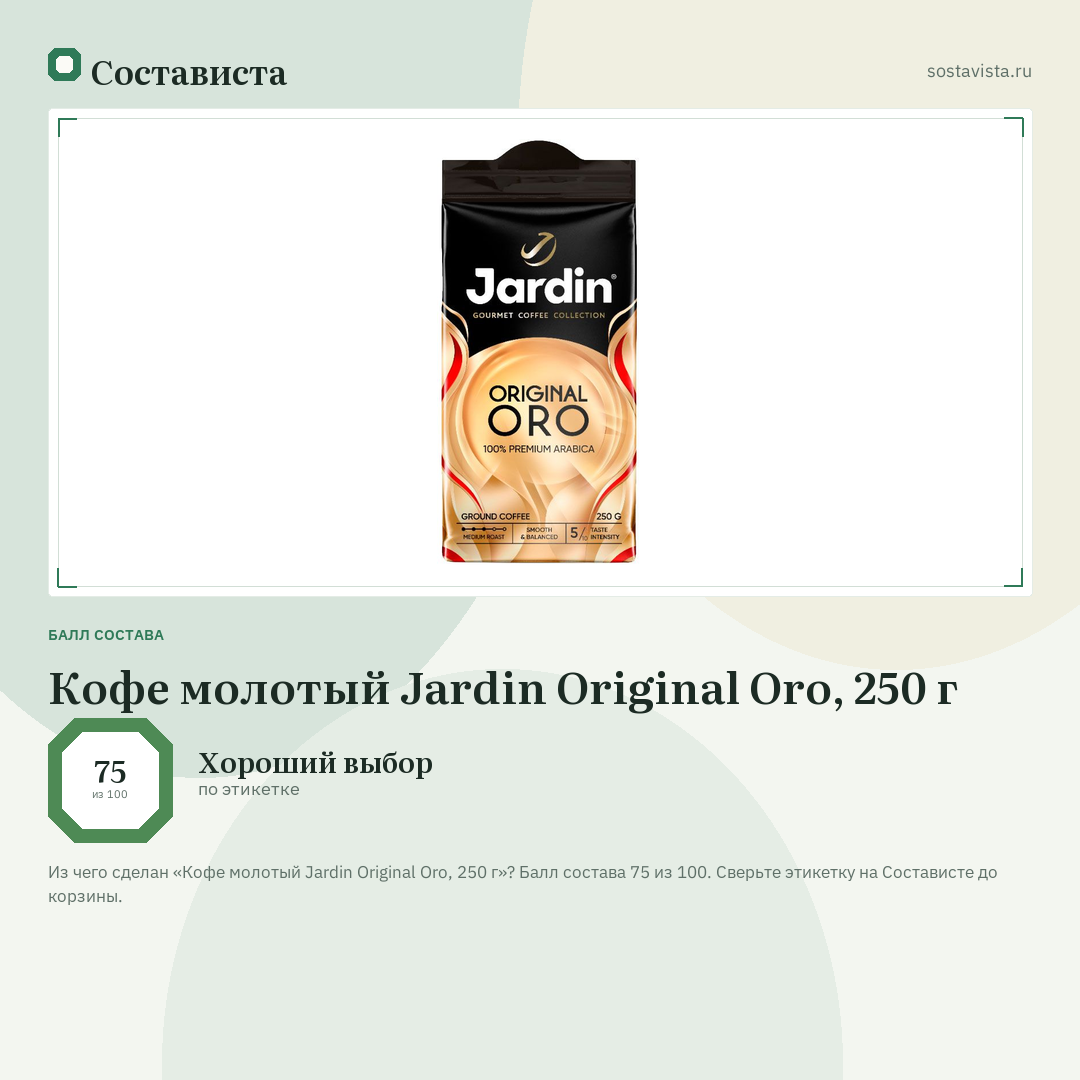 Кофе молотый Jardin Original Oro, 250 г: балл состава 75 из 100 — Состависта