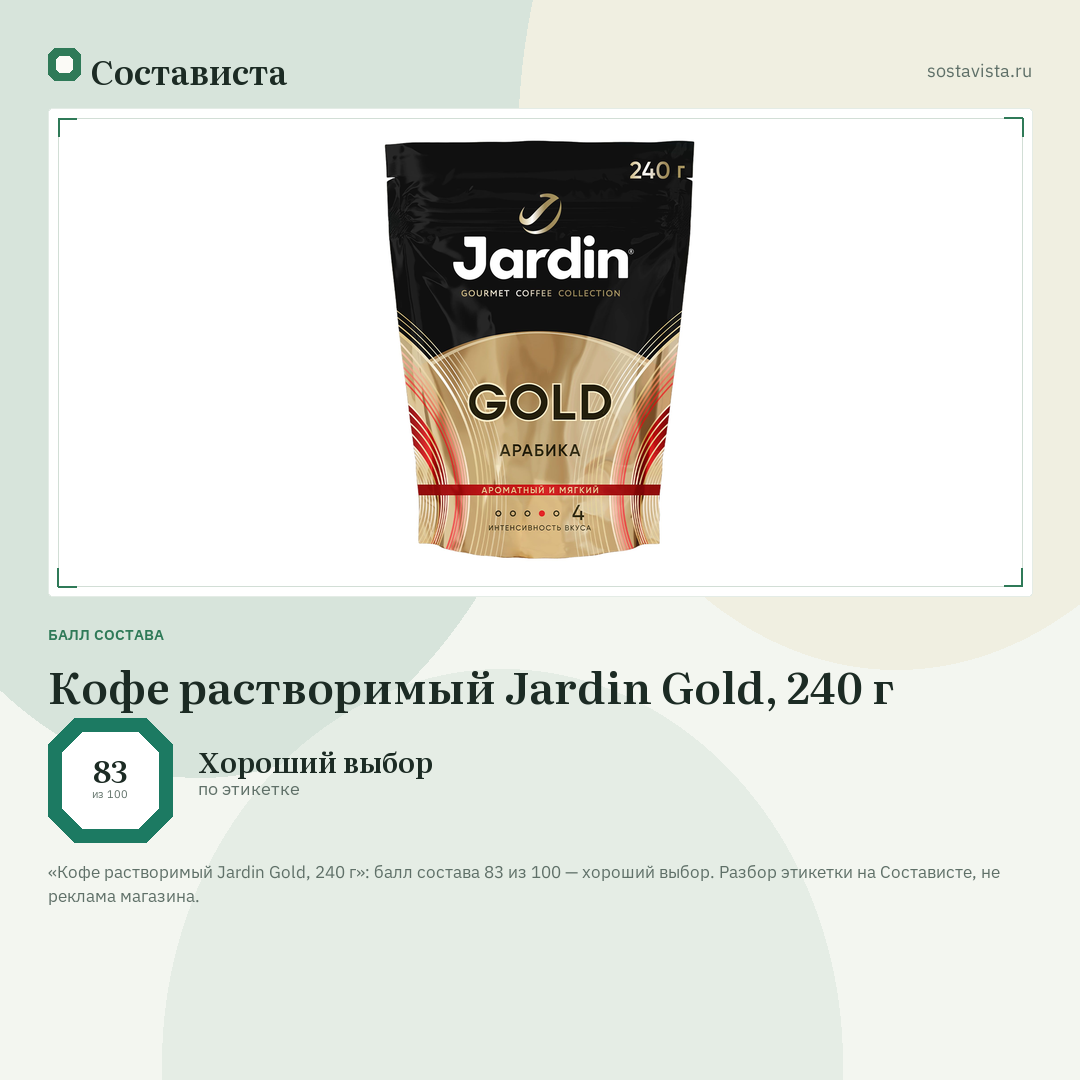 Кофе растворимый Jardin Gold, 240 г: балл состава 83 из 100 — Состависта