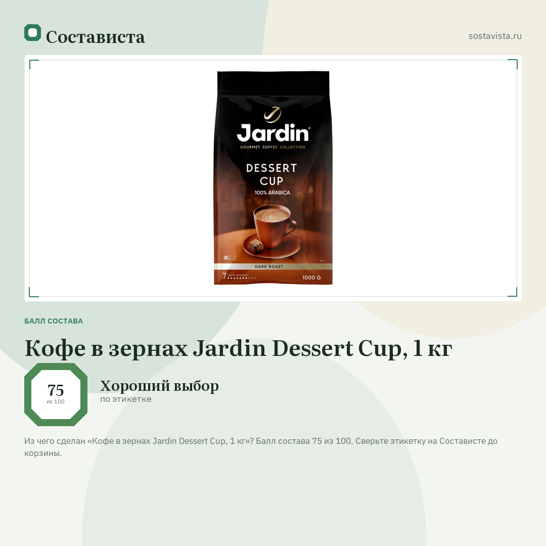 Кофе в зернах Jardin Dessert Cup, 1 кг: балл состава 75 из 100 — Состависта
