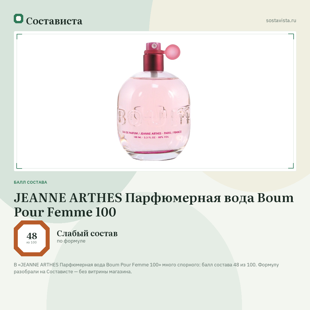 JEANNE ARTHES Парфюмерная вода Boum Pour Femme 100: балл состава 48 из 100 — Состависта