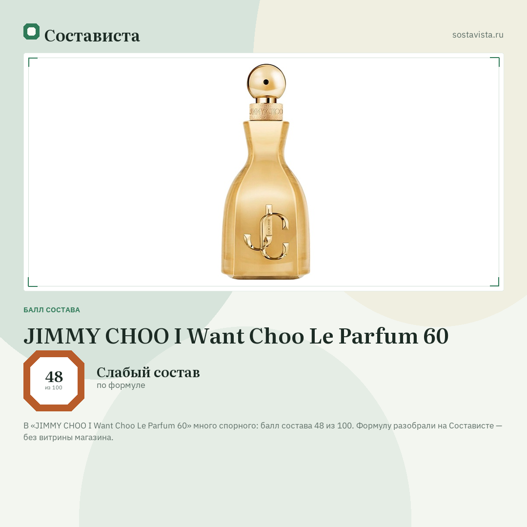 JIMMY CHOO I Want Choo Le Parfum 60: балл состава 48 из 100 — Состависта