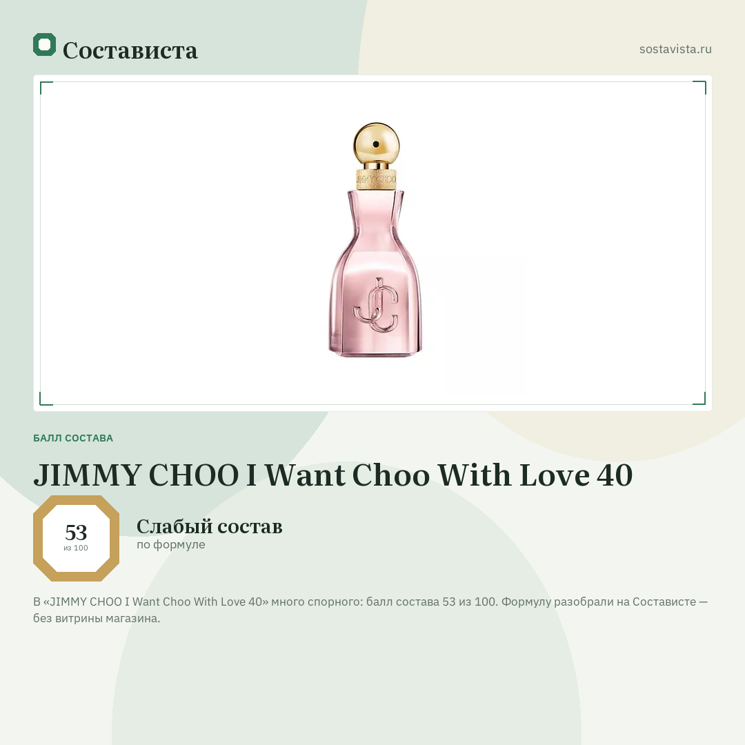 JIMMY CHOO I Want Choo With Love 40: балл состава 53 из 100 — Состависта