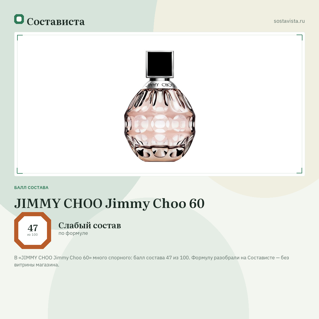 JIMMY CHOO Jimmy Choo 60: балл состава 47 из 100 — Состависта