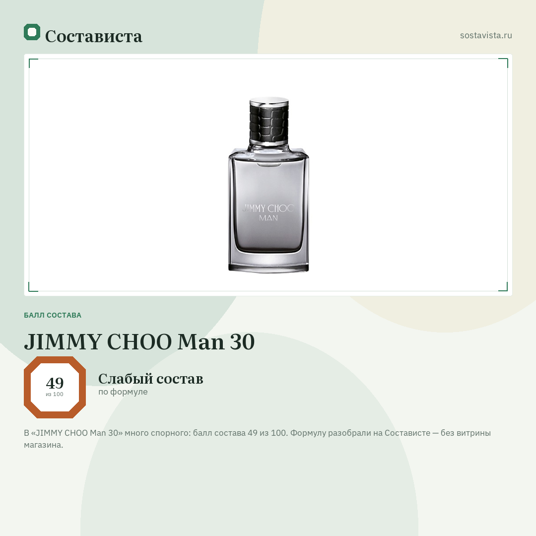 JIMMY CHOO Man 30: балл состава 49 из 100 — Состависта