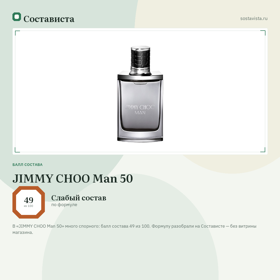 JIMMY CHOO Man 50: балл состава 49 из 100 — Состависта
