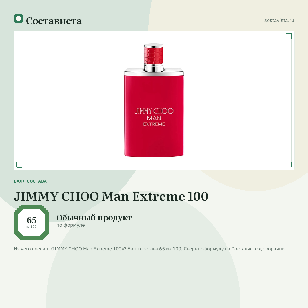 JIMMY CHOO Man Extreme 100: балл состава 65 из 100 — Состависта