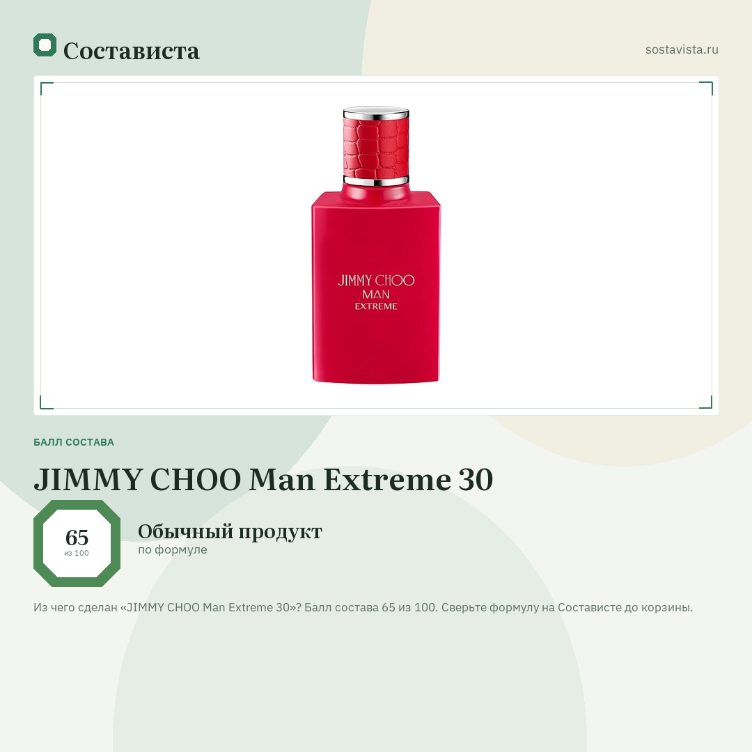JIMMY CHOO Man Extreme 30: балл состава 65 из 100 — Состависта